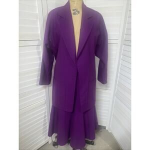Vintage 2 Piece HOWARD WOLF Purple Wool Skirt Blazer Suit Set Lined Medium